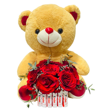 Roses, Kinder Treat & Teddy Bear Set